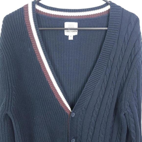 Tretorn Sweater Mens M Preppy Cardigan Cableknit Navy Academia Country Club - Picture 2 of 7